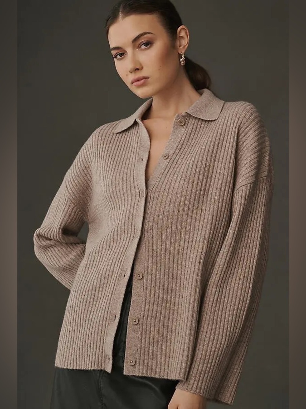 Reformation Fantino Cashmere Collared Cardigan- Taupe/Oatmeal